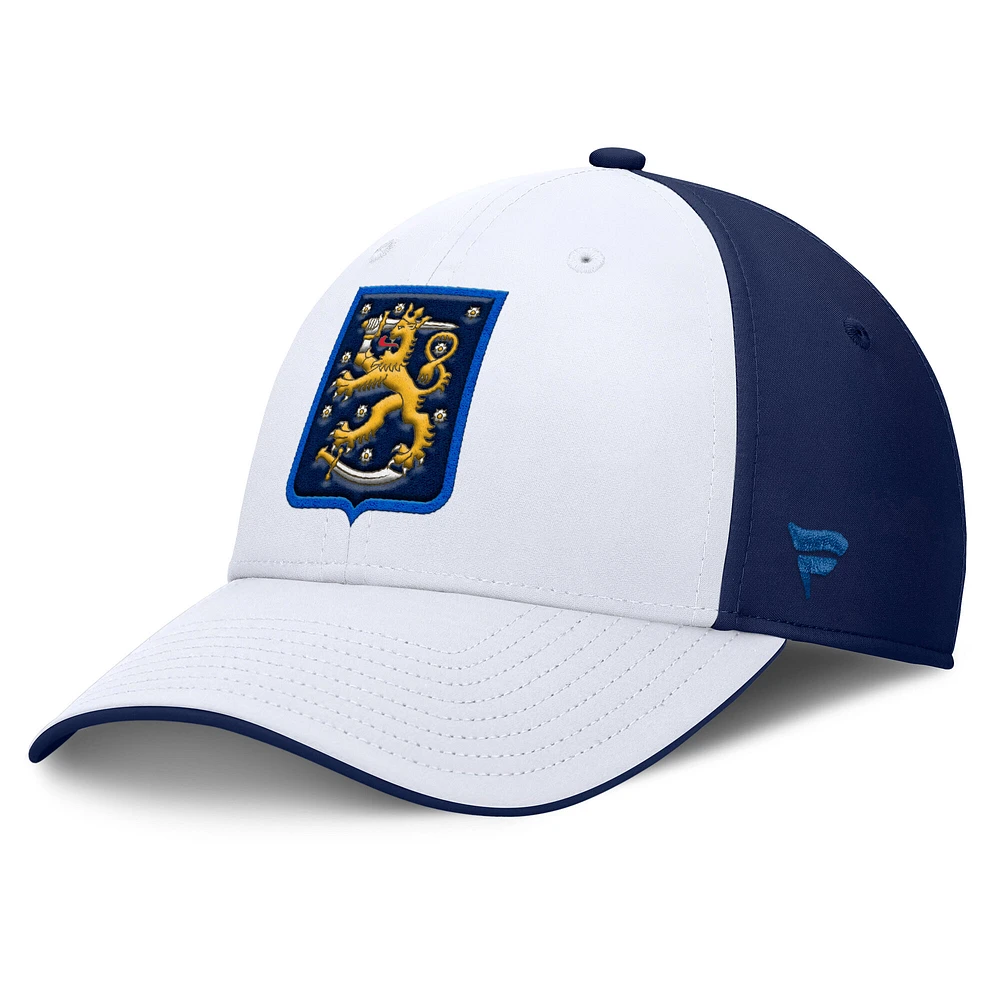 Men's Fanatics White/Navy Finland 2025 4 Nations Face-Off Stretch Fit Hat