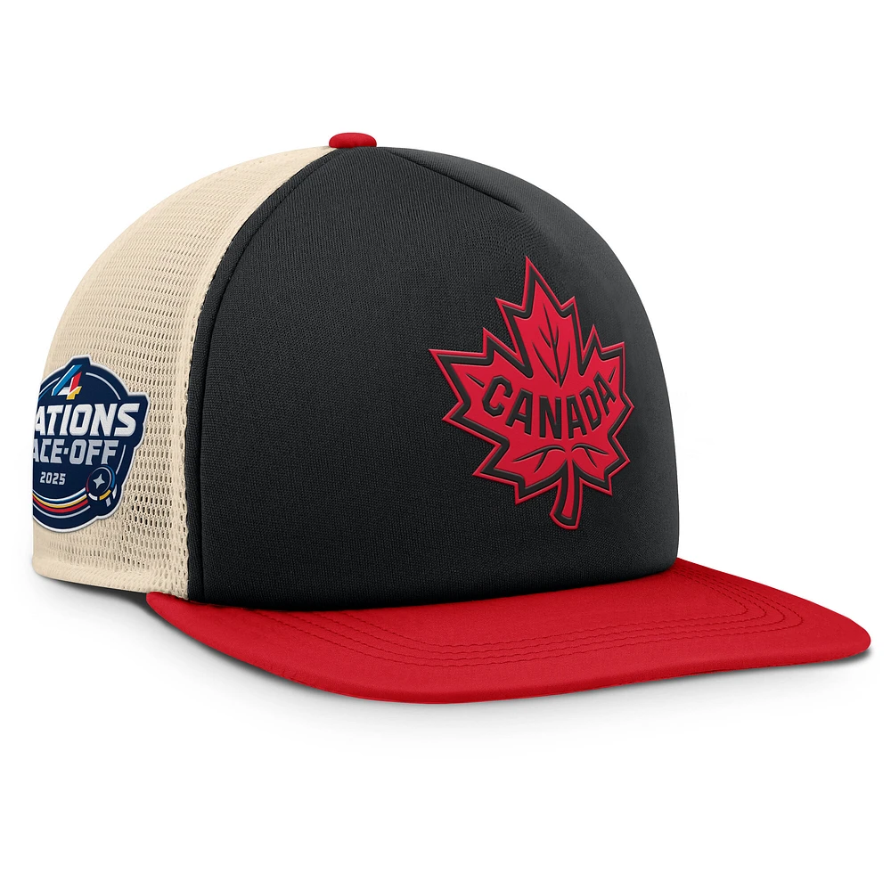 Men's Fanatics Black/Red Canada 2025 4 Nations Face-Off Mesh Snapback Hat