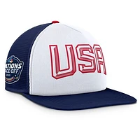 Men's Fanatics White/Navy USA 2025 4 Nations Face-Off Mesh Snapback Hat