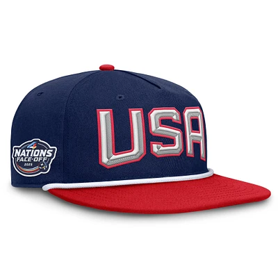 Men's Fanatics Navy/Red USA 2025 4 Nations Face-Off Golfer Snapback Hat