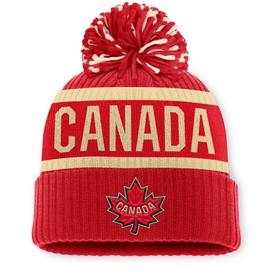 Women's Fanatics Red Canada 2025 4 Nations Face-Off Cuffed Knit Hat with Pom