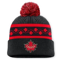 Men's Fanatics Black Canada 2025 4 Nations Face-Off Team Cuffed Knit Hat with Pom