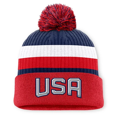 Men's Fanatics Red USA 2025 4 Nations Face-Off Team Cuffed Knit Hat with Pom