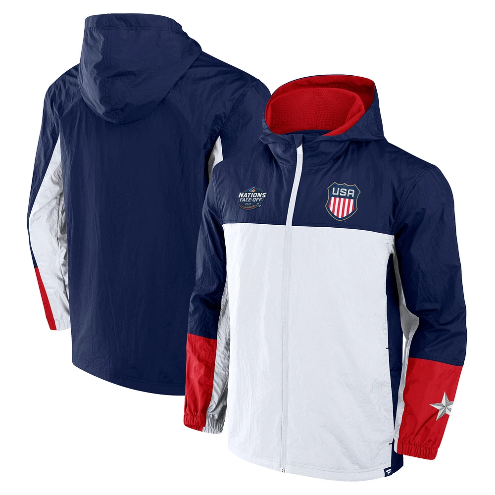 Men's Fanatics Navy/White USA 2025 4 Nations Face-Off Crash the Net Full-Zip Jacket