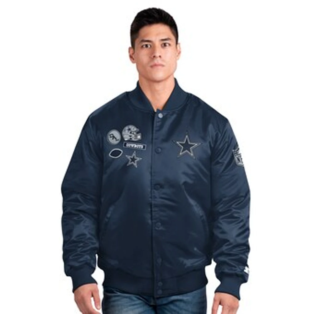 Men's Starter Navy Dallas Cowboys Exclusive Satin Full-Snap Varsity Jacket