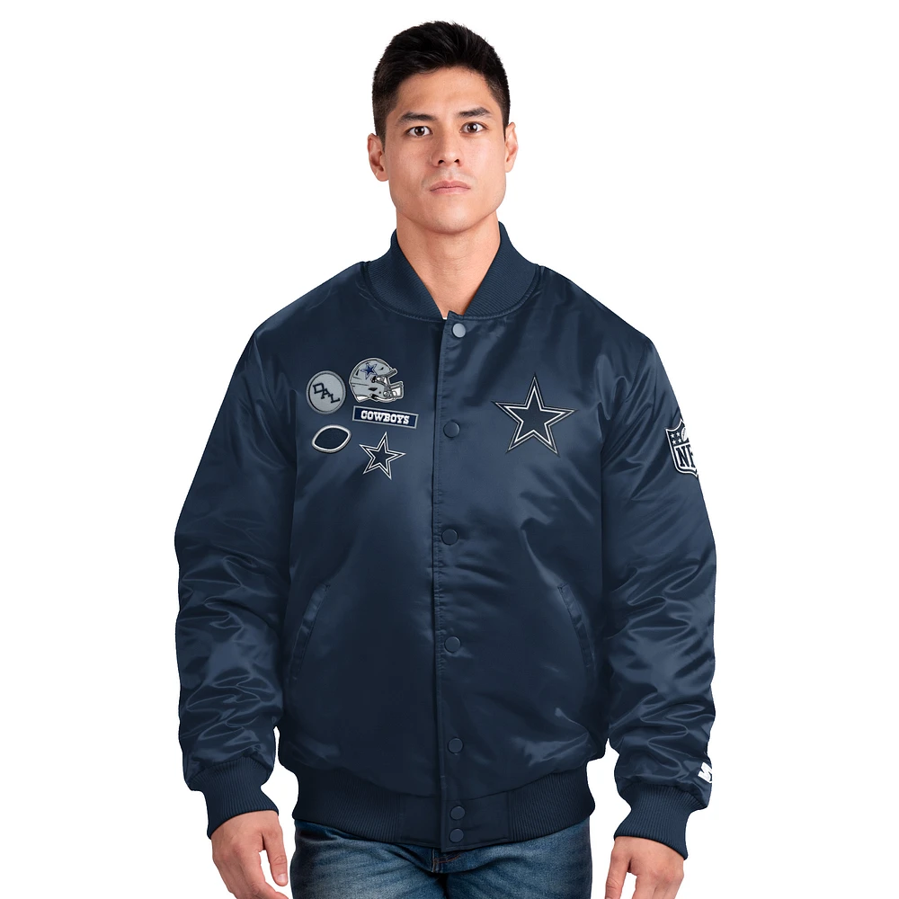 Men's Starter Navy Dallas Cowboys Exclusive Satin Full-Snap Varsity Jacket