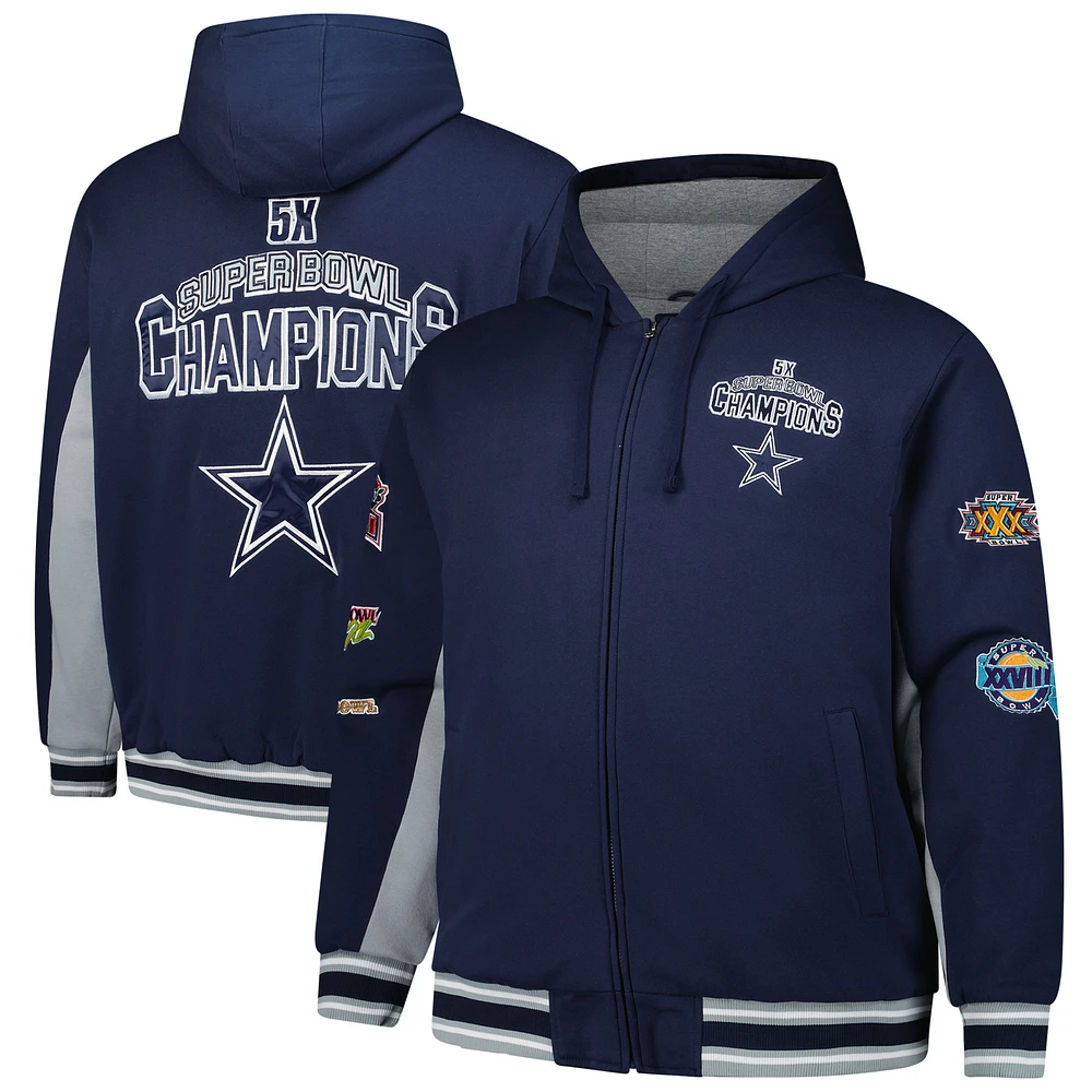 Men's G-III Sports by Carl Banks Navy Dallas Cowboys 5x Super Bowl Champions No Huddle Commemorative Full-Zip Hoodie