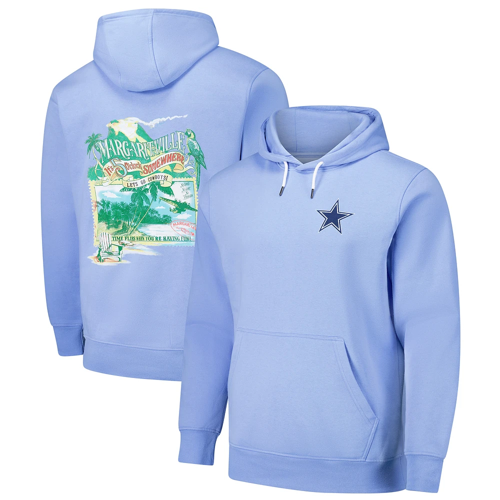 Men's Margaritaville  Light Blue Dallas Cowboys Time Flies Garment Dyed Pullover Hoodie