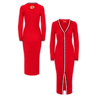 Women's STAUD Red Kansas City Chiefs Shoko Knit Button-Up V-Neck Sweater Dress