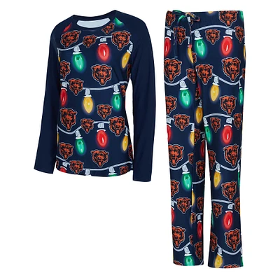 Women's Concepts Sport  Navy Chicago Bears Garland Knit Raglan Long Sleeve T-Shirt & Pants Set