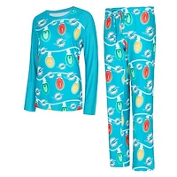 Women's Concepts Sport  Aqua Miami Dolphins Garland Knit Raglan Long Sleeve T-Shirt & Pants Set