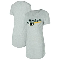 Women's Concepts Sport Gray Green Bay Packers Petition Knit Notch Neck Nightshirt