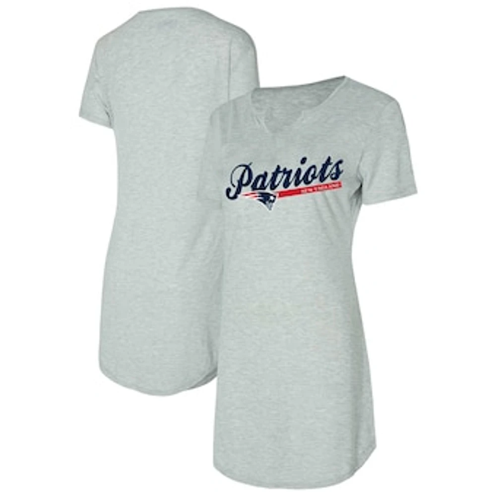 Women's Concepts Sport Gray New England Patriots Petition Knit Notch Neck Nightshirt