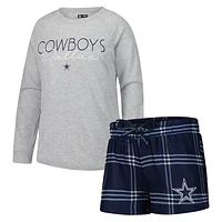 Women's Concepts Sport Navy/Gray Dallas Cowboys Petition Raglan Long Sleeve T-Shirt and Shorts Set