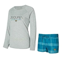 Women's Concepts Sport Teal/Gray Jacksonville Jaguars Petition Raglan Long Sleeve T-Shirt and Shorts Set