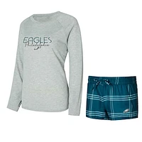 Women's Concepts Sport Midnight Green/Gray Philadelphia Eagles Petition Raglan Long Sleeve T-Shirt and Shorts Set