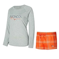 Women's Concepts Sport Orange/Gray Denver Broncos Petition Raglan Long Sleeve T-Shirt and Shorts Set