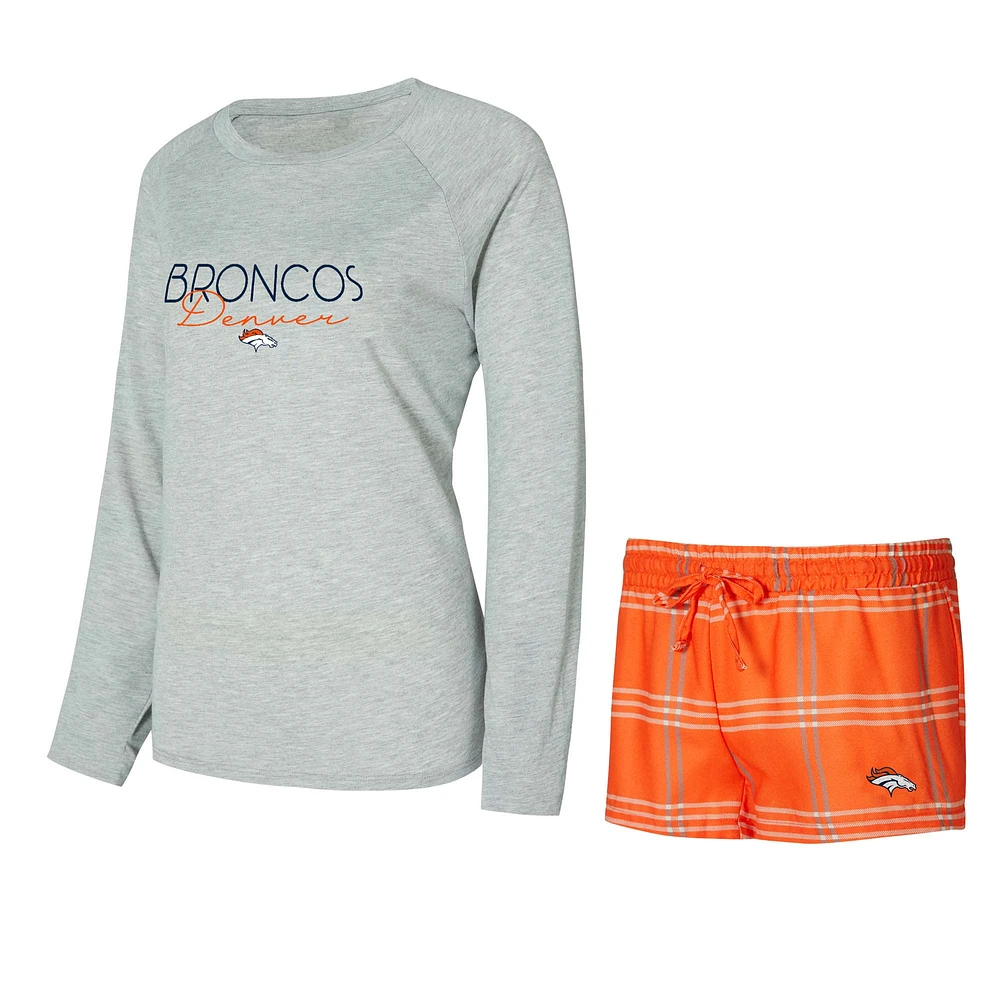 Women's Concepts Sport Orange/Gray Denver Broncos Petition Raglan Long Sleeve T-Shirt and Shorts Set