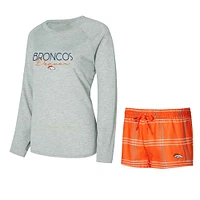 Women's Concepts Sport Orange/Gray Denver Broncos Petition Raglan Long Sleeve T-Shirt and Shorts Set