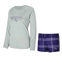 Women's Concepts Sport Purple/Gray Baltimore Ravens Petition Raglan Long Sleeve T-Shirt and Shorts Set