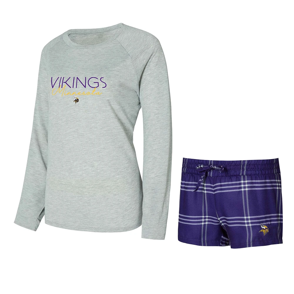 Women's Concepts Sport Minnesota Vikings Petition Raglan Long Sleeve T-Shirt & Shorts Set