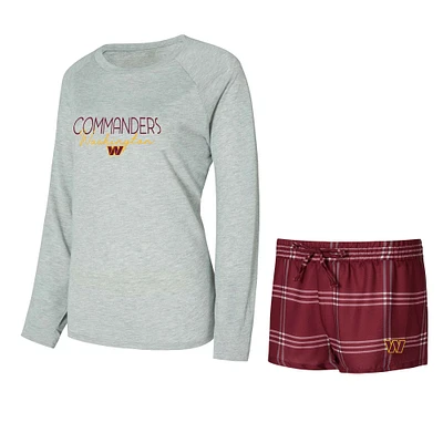 Women's Concepts Sport Burgundy/Gray Washington Commanders Petition Raglan Long Sleeve T-Shirt and Shorts Set