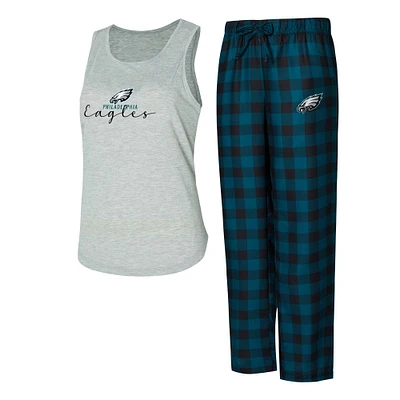 Women's Concepts Sport Gray/Green Philadelphia Eagles Petition Tank Top and Pants Sleep Set