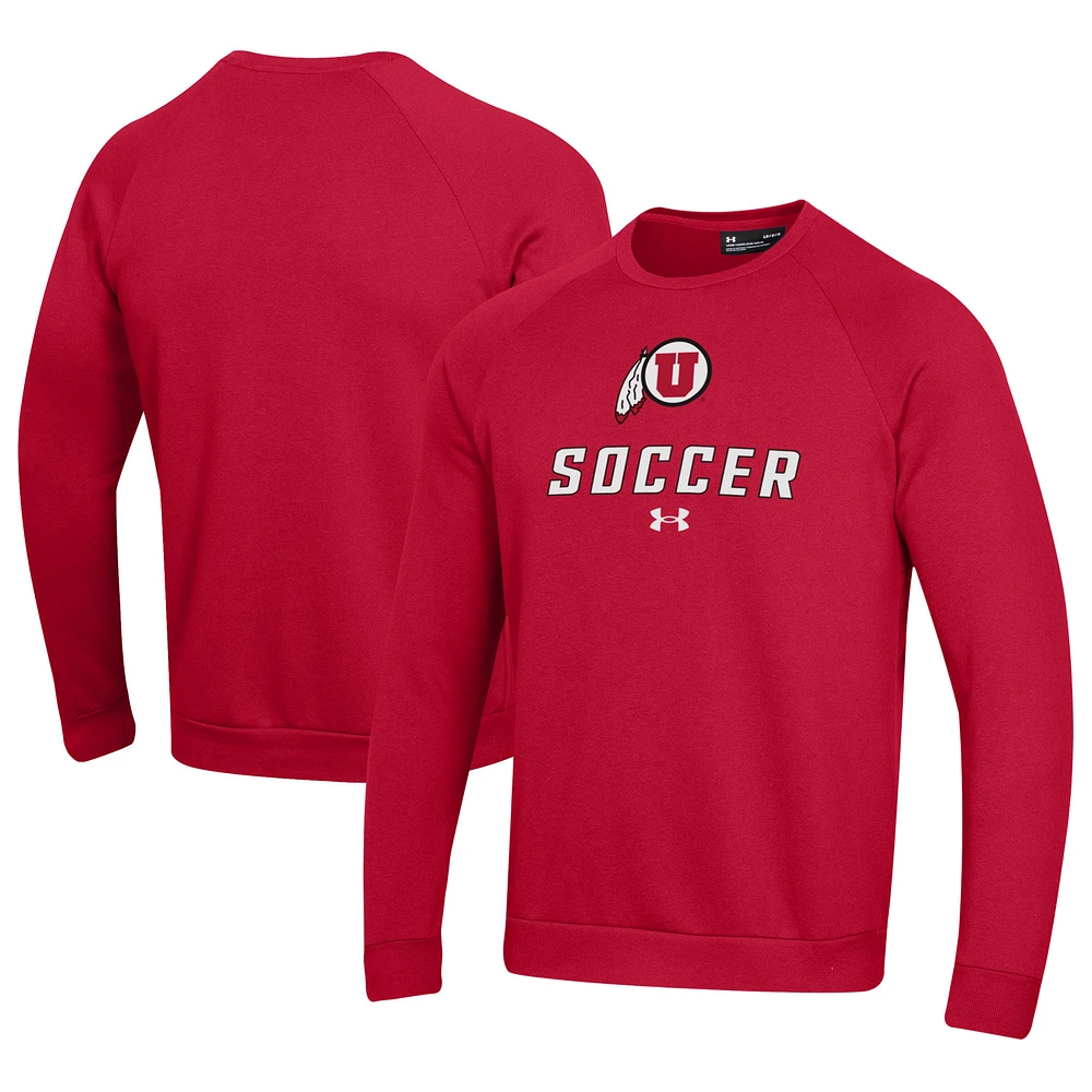 Men's Under Armour Red Utah Utes Soccer Rival Fleece Raglan Pullover Sweatshirt