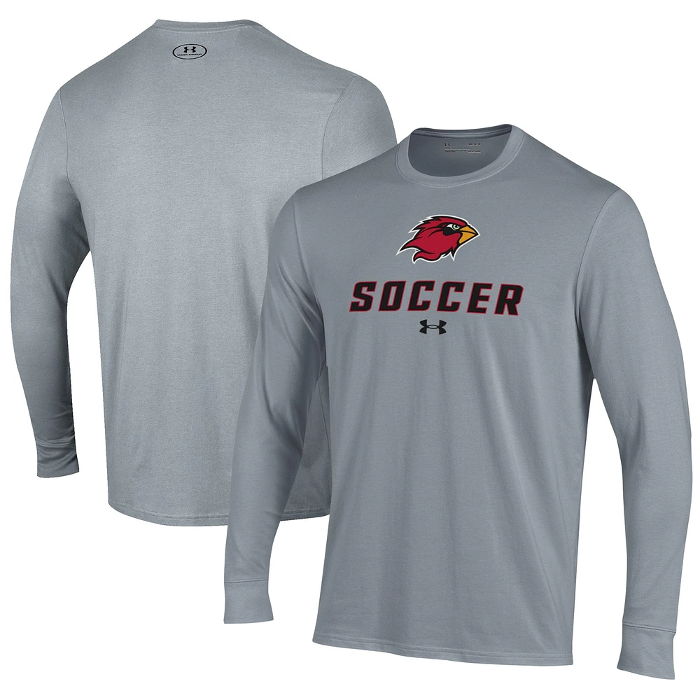 Men's Under Armour Gray Lamar Cardinals Soccer Performance Long Sleeve T-Shirt