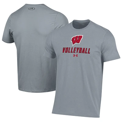 Men's Under Armour Gray Wisconsin Badgers Volleyball Performance T-Shirt