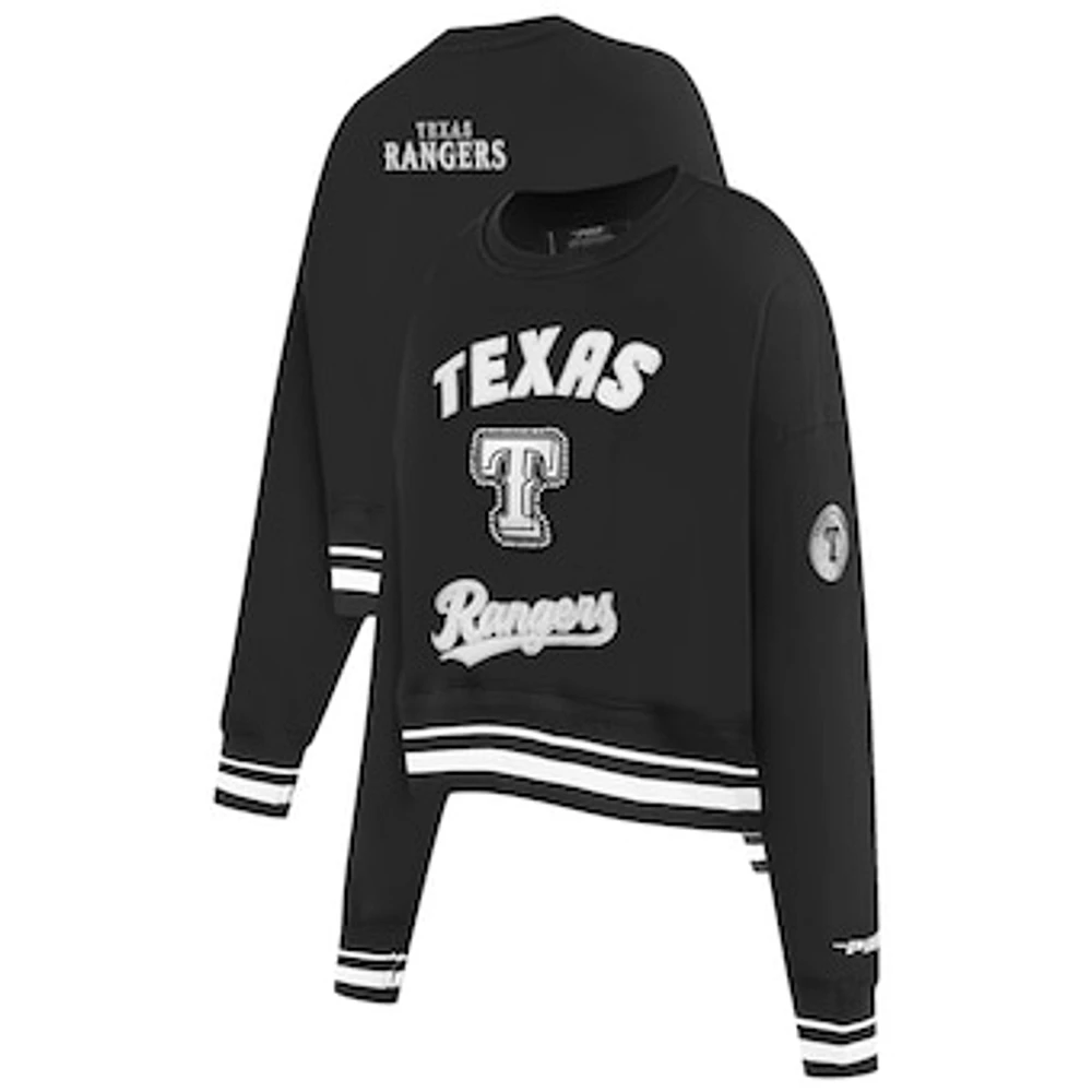 Women's Pro Standard Black Texas Rangers Pearl Cropped Pullover Sweatshirt