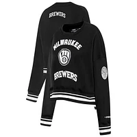 Women's Pro Standard Black Milwaukee Brewers Pearl Cropped Pullover Sweatshirt