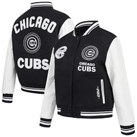 Women's Pro Standard Black Chicago Cubs Pearls Rib Wool Full-Zip Varsity Jacket