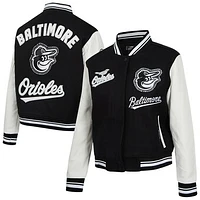 Women's Pro Standard Black Baltimore Orioles Pearls Rib Wool Full-Zip Varsity Jacket