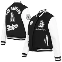 Women's Pro Standard Black Los Angeles Dodgers Pearls Rib Wool Full-Zip Varsity Jacket