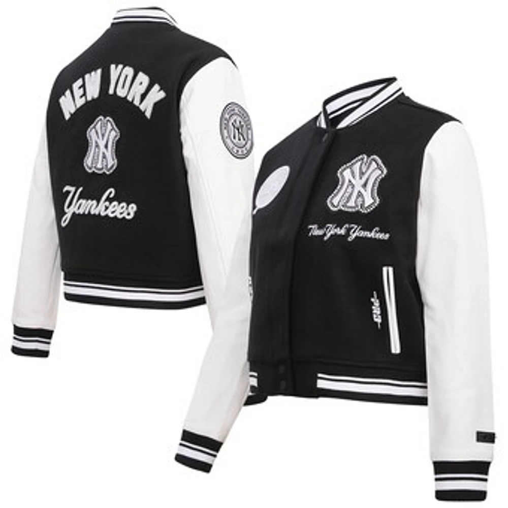 Women's Pro Standard Black New York Yankees Pearls Rib Wool Full-Zip Varsity Jacket