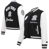 Women's Pro Standard Black New York Yankees Pearls Rib Wool Full-Zip Varsity Jacket