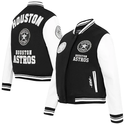 Women's Pro Standard Black Houston Astros Pearls Rib Wool Full-Zip Varsity Jacket