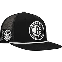 Men's Mitchell & Ness Black Brooklyn Nets Roper Trucker Snapback Hat