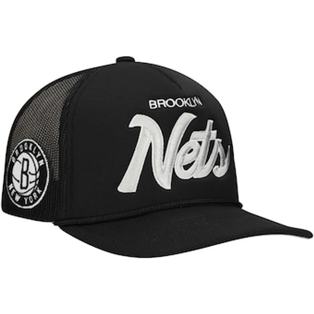 Men's Mitchell & Ness Black Brooklyn Nets Script Trucker Adjustable Hat