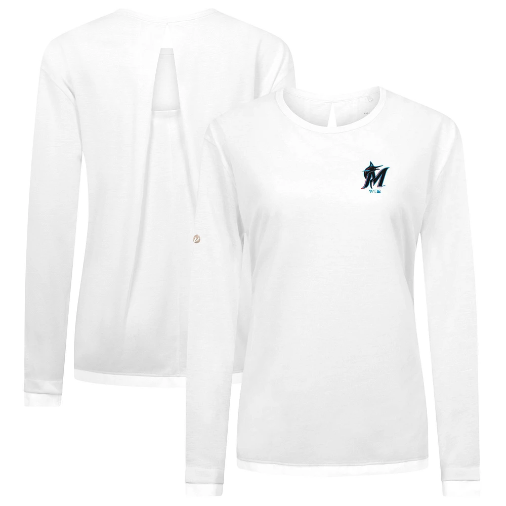 Women's Levelwear White Miami Marlins Sequoia Primary Logo Long Sleeve T-Shirt