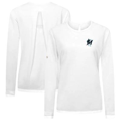 Women's Levelwear White Miami Marlins Sequoia Primary Logo Long Sleeve T-Shirt