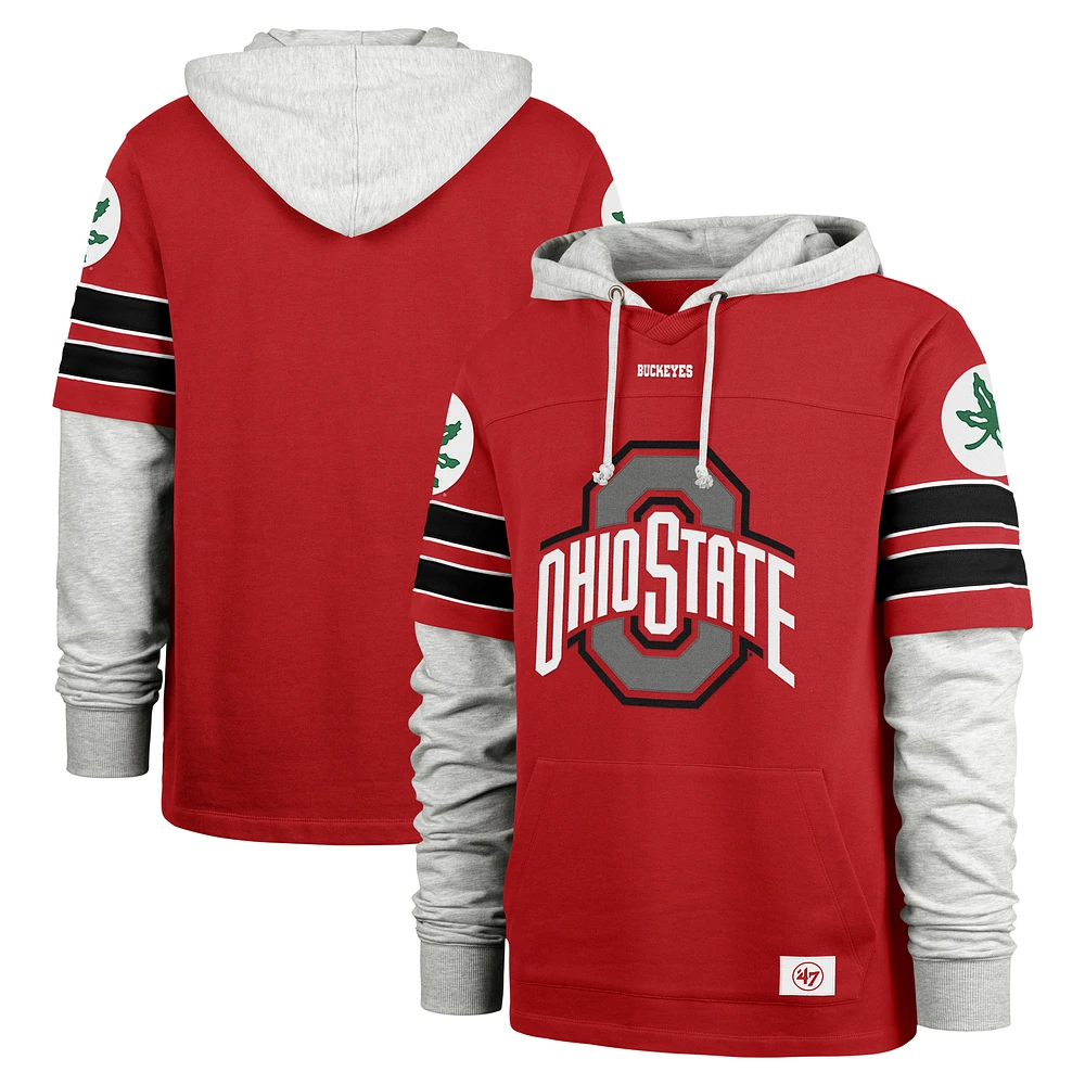 Men's '47 Scarlet Ohio State Buckeyes Big & Tall Blitz Lacer Pullover Hoodie