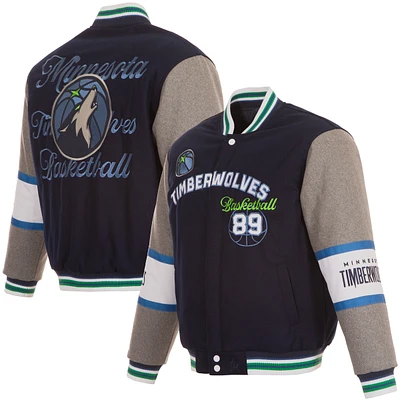 Men's JH Design  Navy Minnesota Timberwolves Reversible Wool Full-Zip Jacket