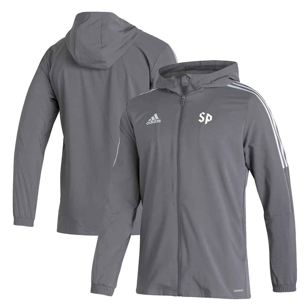 Men's adidas Gray Saint Peter's Peacocks Tiro 21 AEROREADY Full-Zip Hoodie Windbreaker Jacket