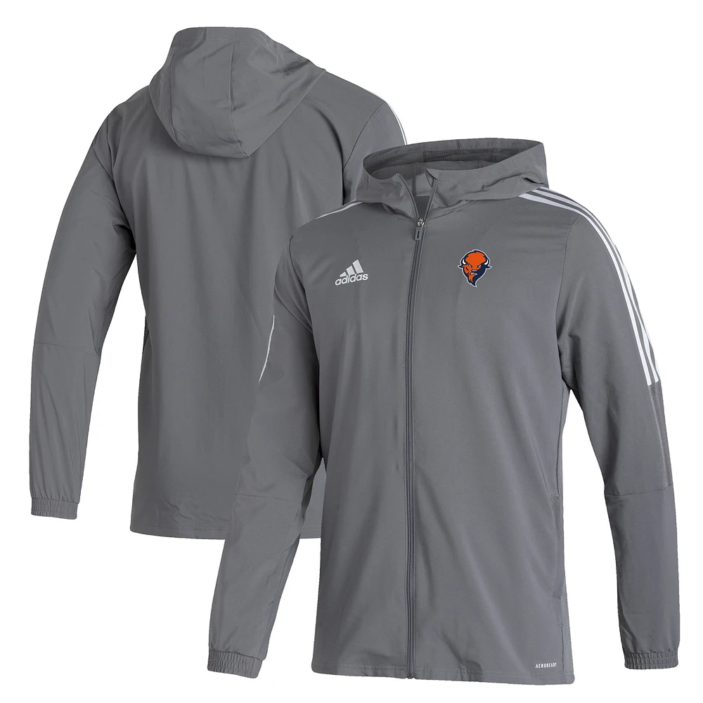 Men's adidas Gray Bucknell Bison Tiro 21 AEROREADY Full-Zip Hoodie Windbreaker Jacket