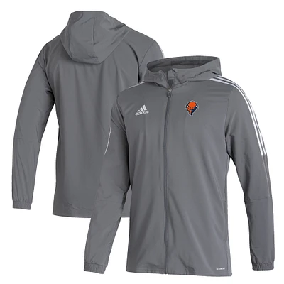 Men's adidas Gray Bucknell Bison Tiro 21 AEROREADY Full-Zip Hoodie Windbreaker Jacket