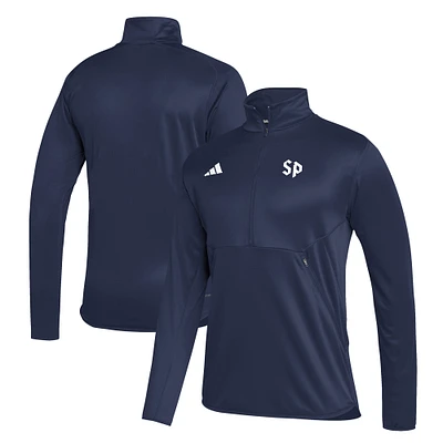 Men's adidas Navy Saint Peter's Peacocks Stadium AEROREADY Half-Zip Jacket