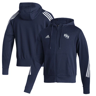 Men's adidas Navy Southern Indiana Screaming Eagles Three-Stripe Full-Zip Hoodie