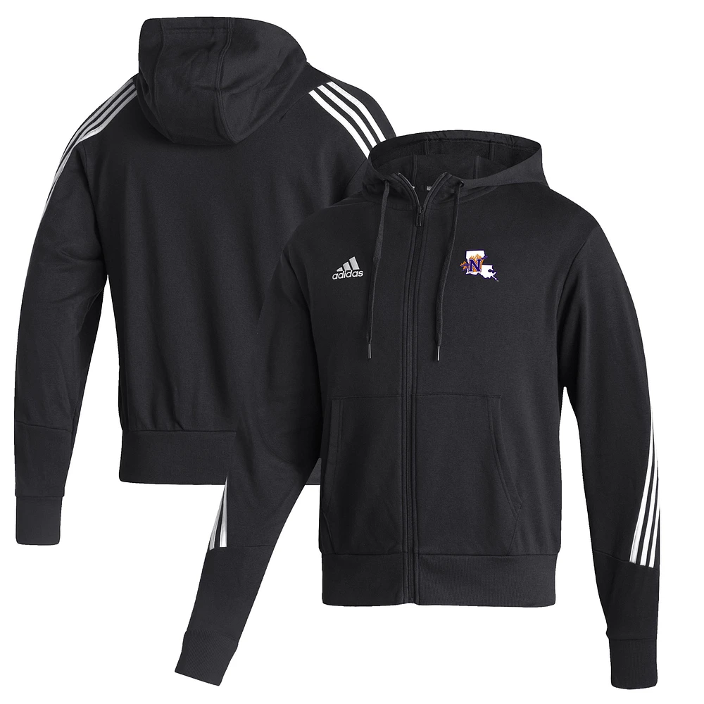 Men's adidas Black Northwestern State Demons Three-Stripe Full-Zip Hoodie